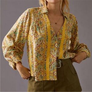 Anthropologie Pilcro womans boho Pintuck Peasant Blouse size S